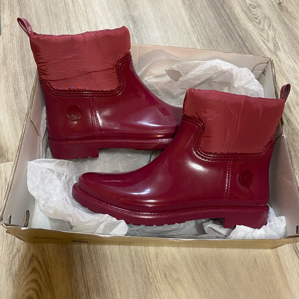 Michael Kors Berry Red Ankle Rain Bootie - Picture 3 of 16